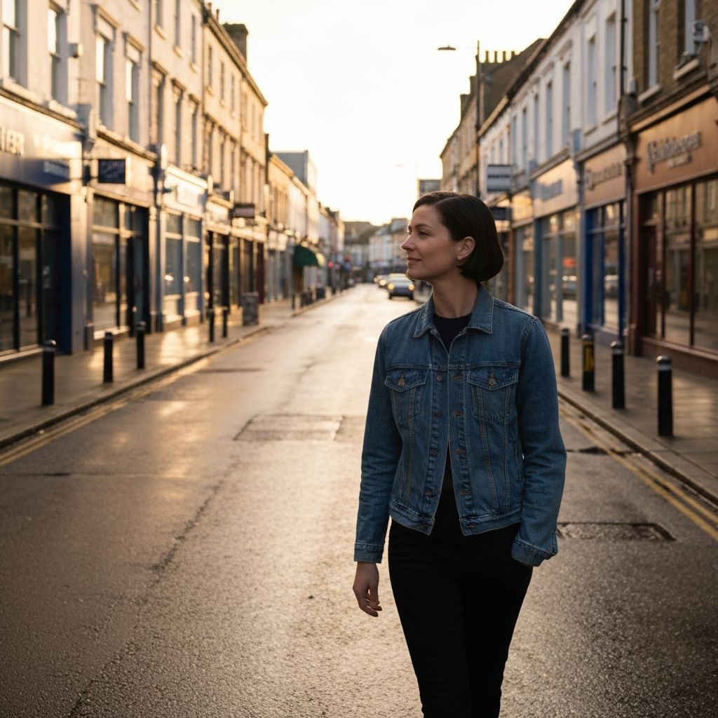 Walking home after work in evening light